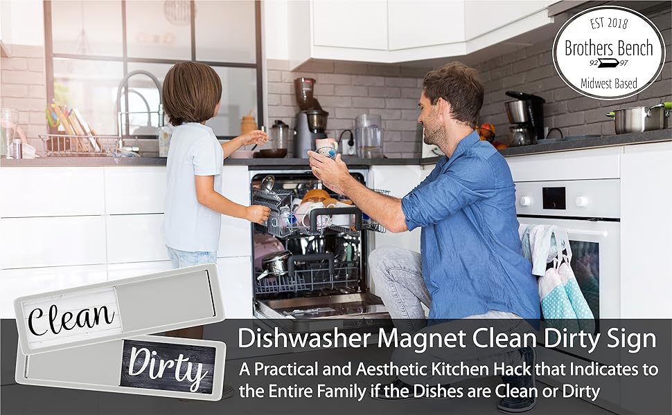 Dishwasher Magnet Clean Dirty Sign, Black and White Rustic Wood Clean Dirty Magnet for Dishwasher