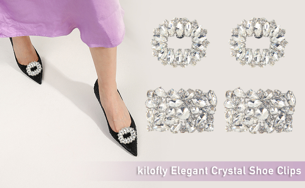 kilofly 2 Pairs Elegant Rhinestone Crystal Metal Shoe Clips