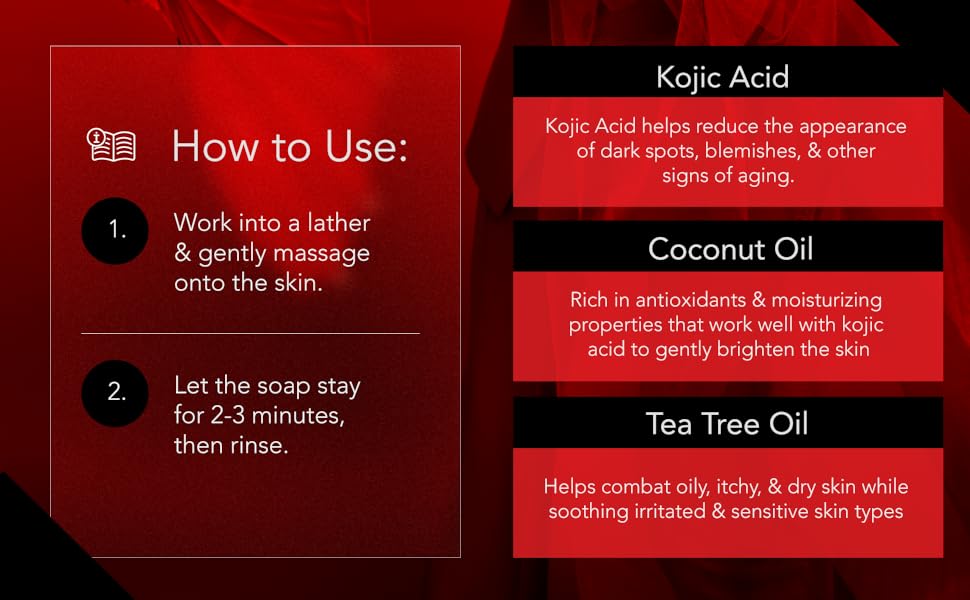 This kojic skin brightener soap is mixed with nourishing coconut oil, & tea tree oil.