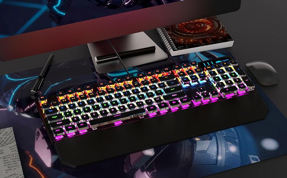 black retro steam punk typewriter style mechanical gaming keyboard with rgb backlit