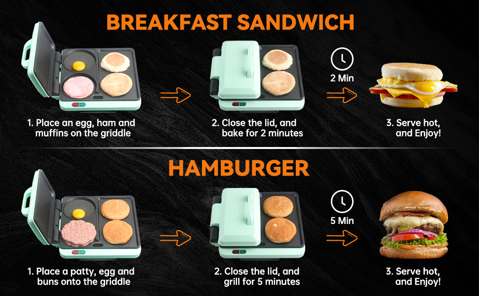 breakfast sandwich , handmade hamburger burger