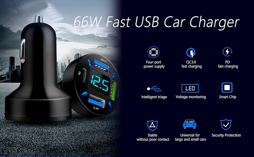 66W 4 Ports USB Car Charger