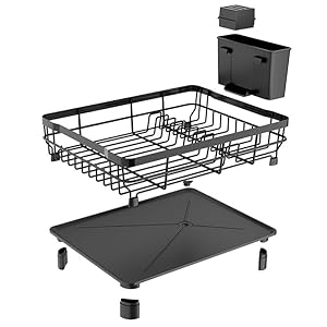 Packed with racks, water collector tray, utensil holder, knife slot, and drainage board feet