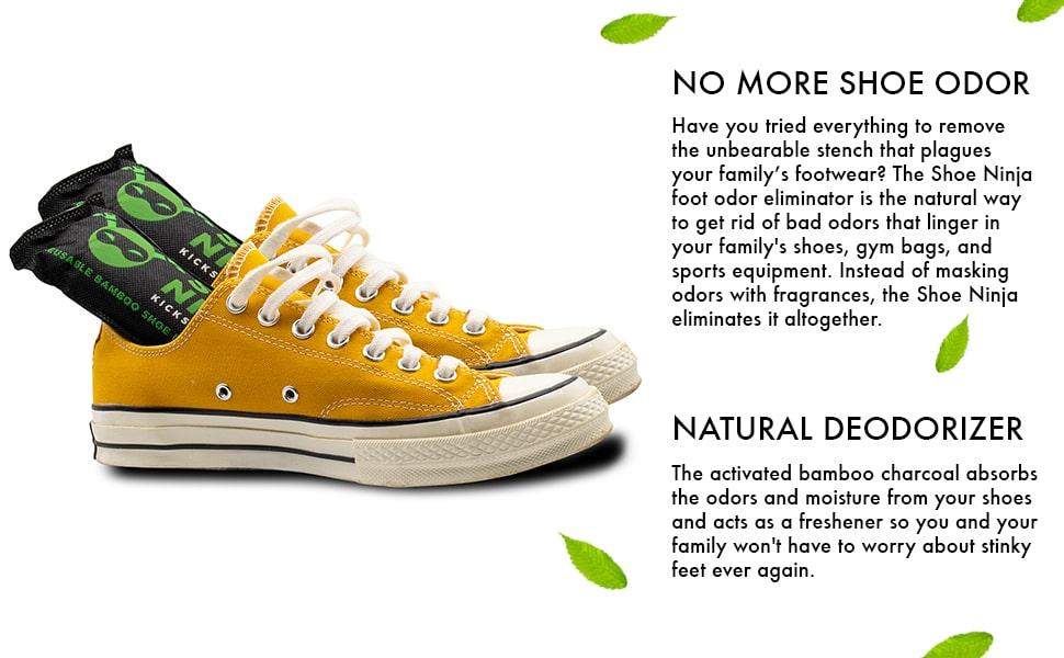 No more shoe odours with natural charcoal shoe deodorizer inserts and odour eliminator