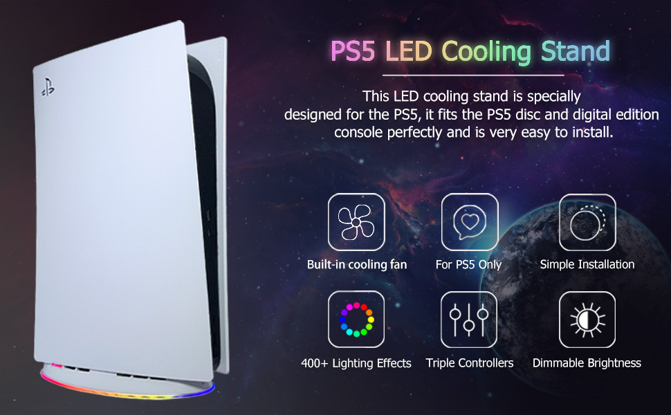 ps5 cooling fan stand with rgb led light