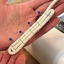 Photo of step 5 in starting an oval rope sewing project.