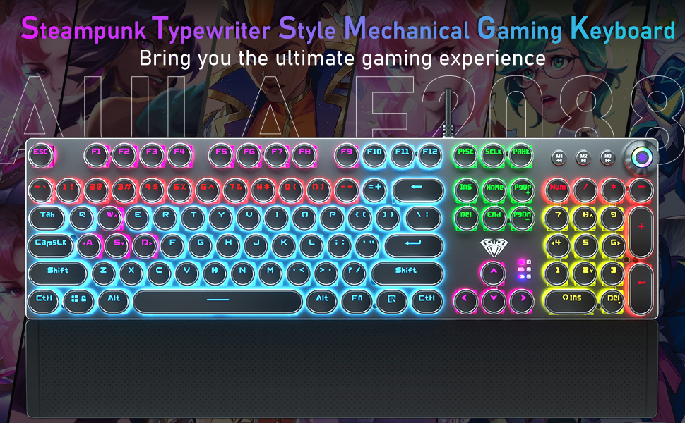 typewriter keyboard rgb wired keyboard typewriter style mechanical keyboard led cool gaming keyboard