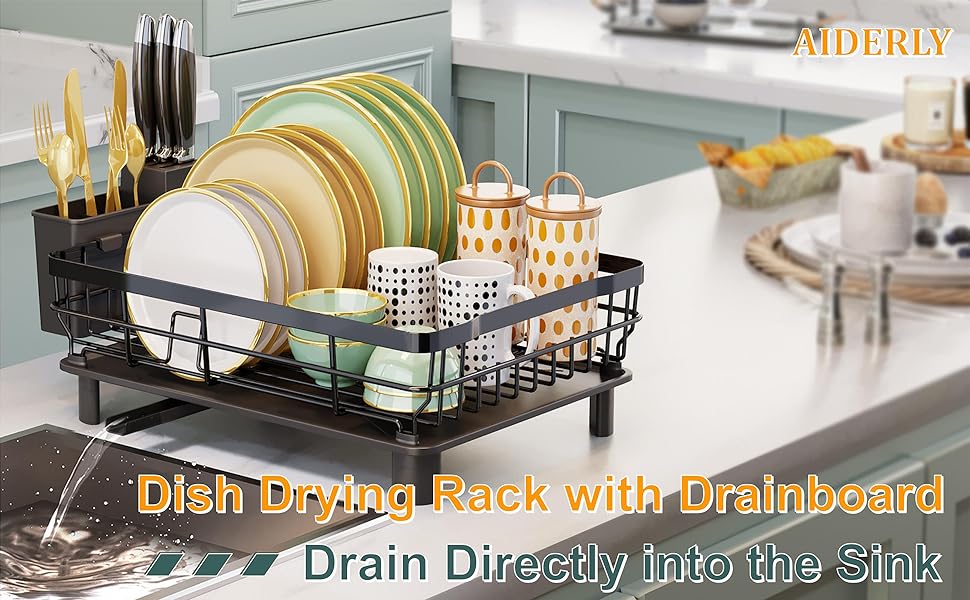 AIDERLY dish drying rack with drainboard