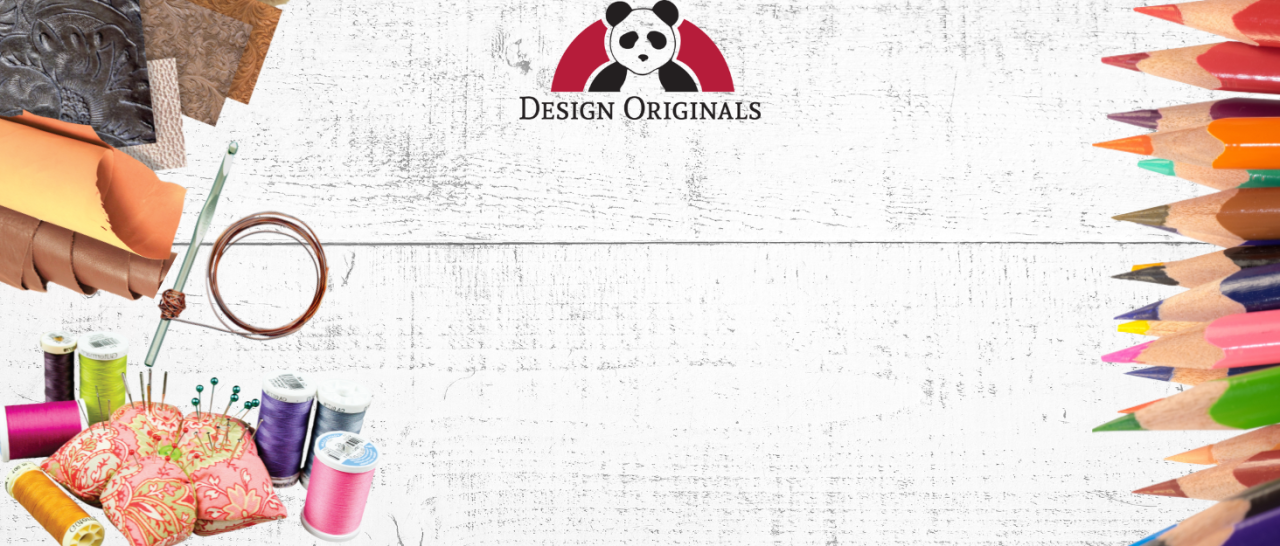 A background of craft supplies with the Design Originals logo.