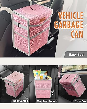 car trash can pink