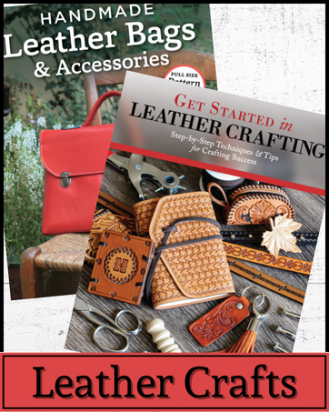 Cover art for Handmade Leather Bags and Get Started in Leathercrafting and text, 