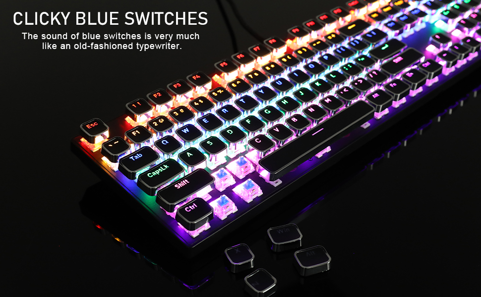 black retro steam punk typewriter style mechanical gaming keyboard with rgb backlit