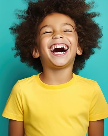 Boy Laughing Blue Background