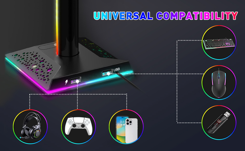 Headset Stand with 10 Light Modes 