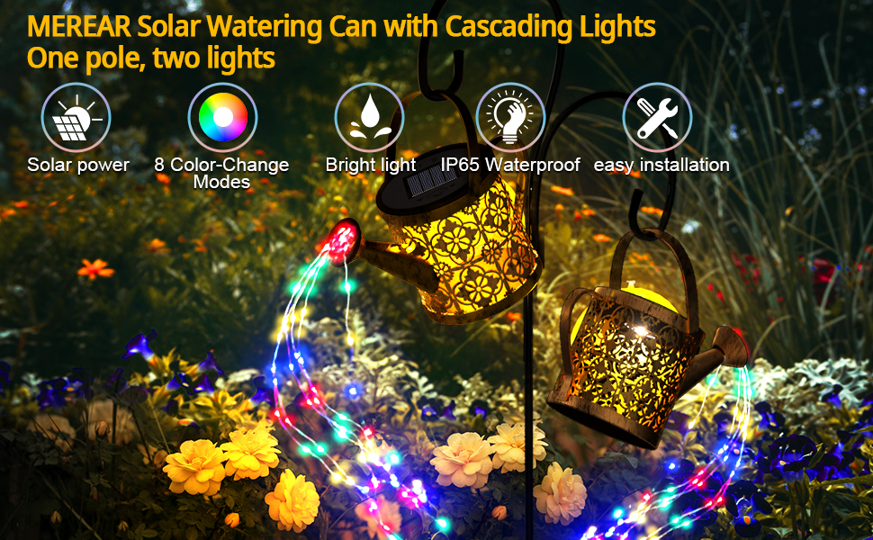 solar watering can with cascading lights 