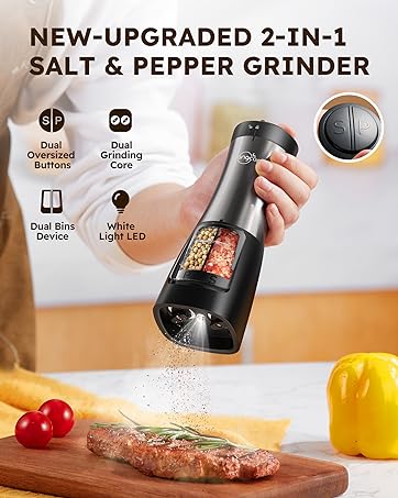 Sangcon 2 in 1 Electric Salt and Pepper Grinder Set - Battery powered