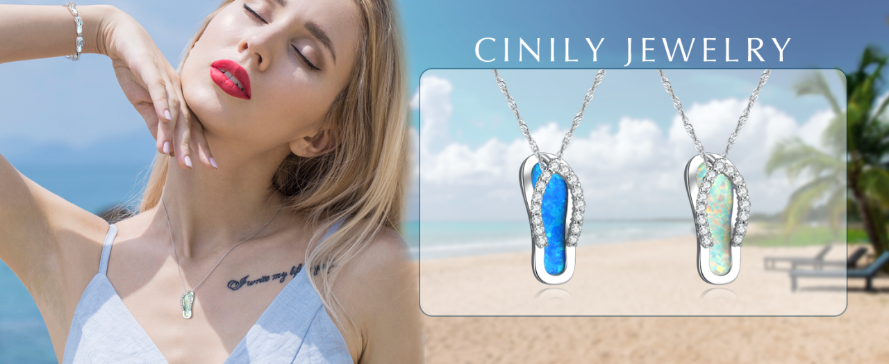 Opal Necklace Shoe Pendant 18K White Gold Flip Flop Beach Shoes Sandal Pendant Necklace Women Girls