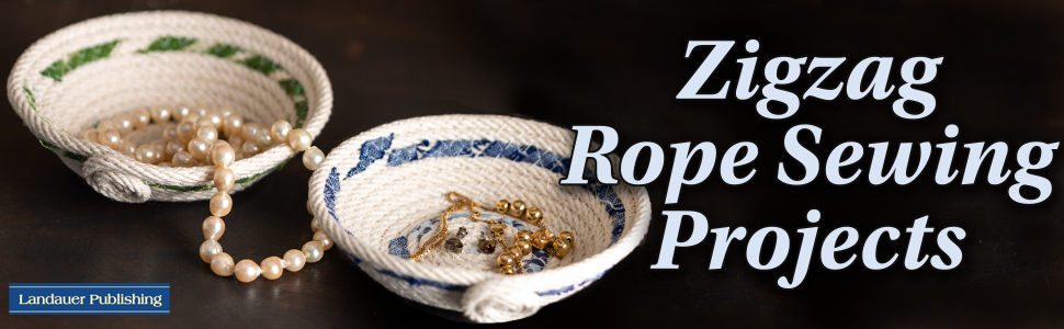 Knick-knack rope bowls with jewelry inside of them with text, 