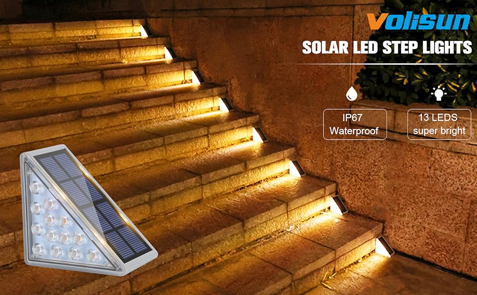 solar step lights outdoor waterproof led Triangle deck stair lights porch walkway  6 Pack