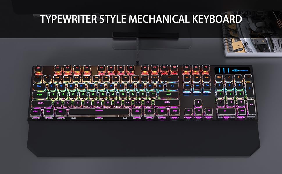 black retro steam punk typewriter style mechanical gaming keyboard with rgb backlit