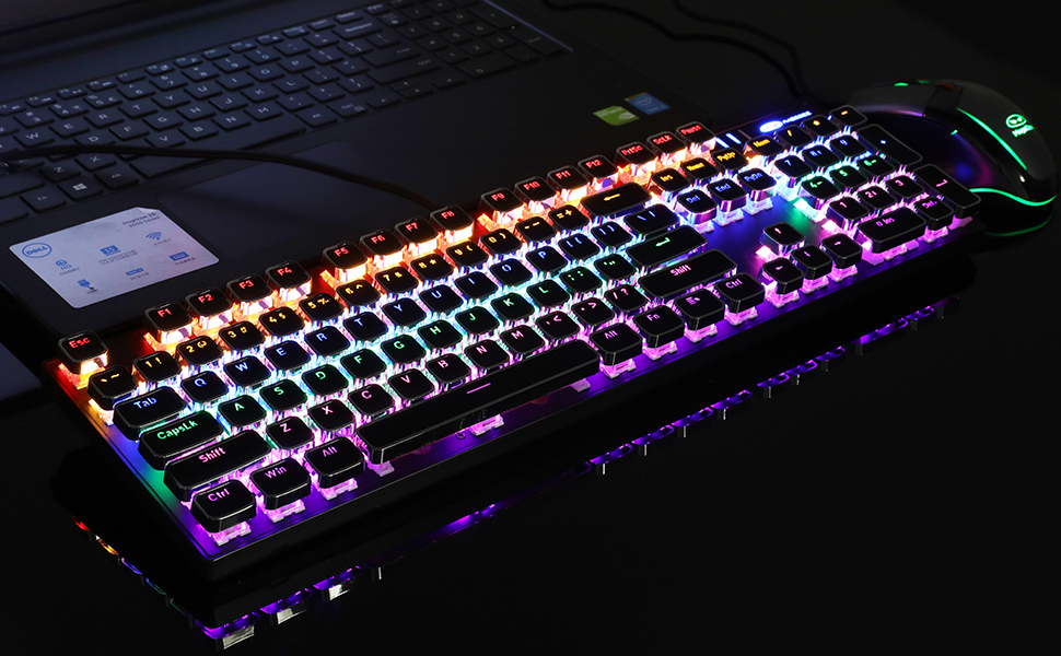 black retro steam punk typewriter style mechanical gaming keyboard with rgb backlit