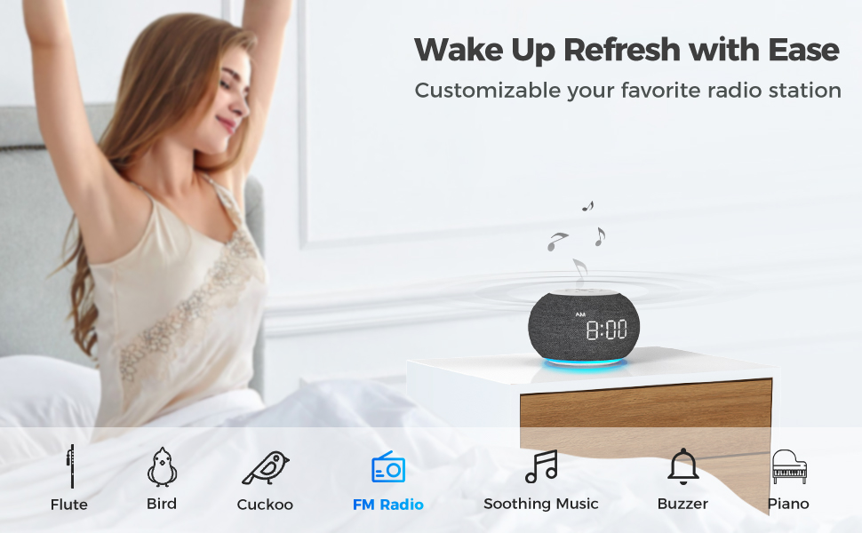 radio clock for bedroom bedside wake up sound