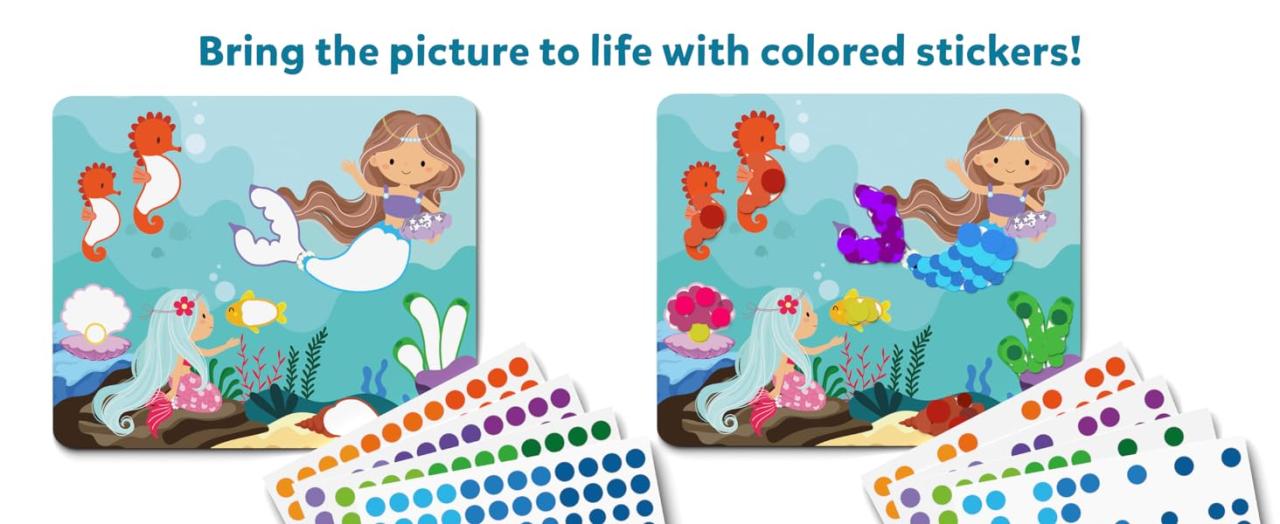 Bring the unicorn and princess themed picture to life with colored stickers. 