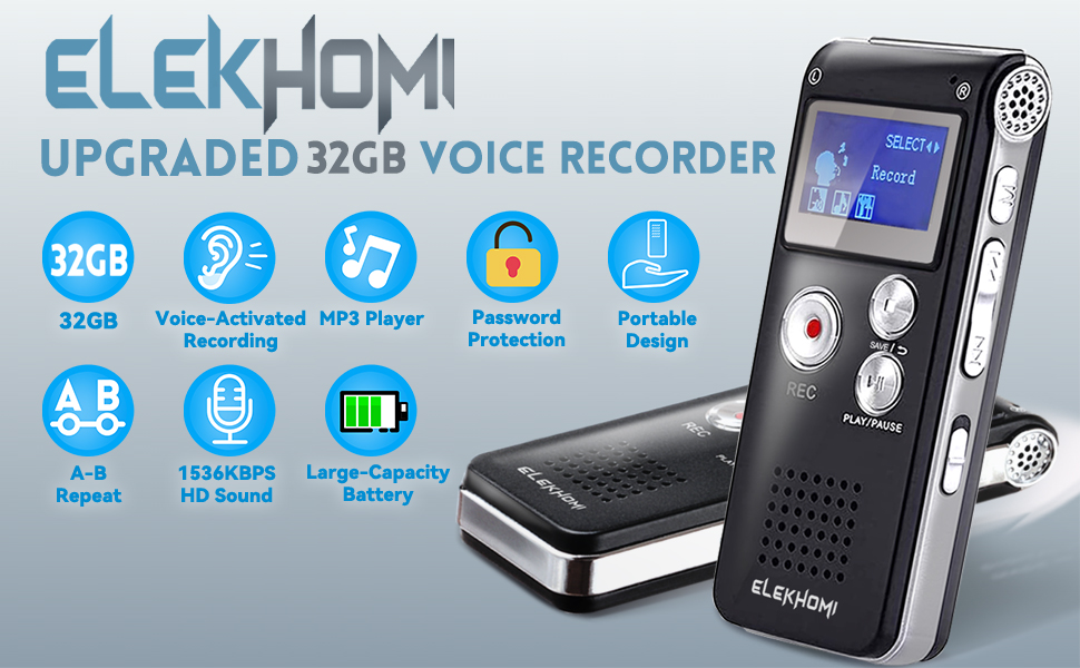 32GB Digital Voice Recorder - Voice Activated Recorder with Playback