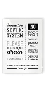 sensitive septic system kitchen drain rules airbnb rental home decor sign