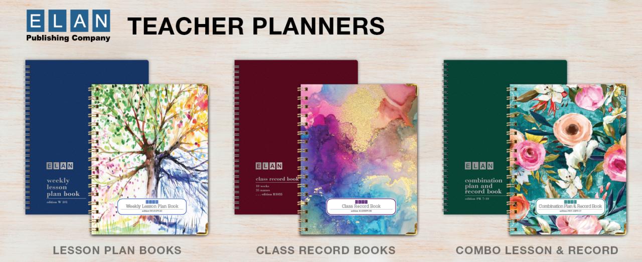 Elan Teacher Planners - Choose from Lesson Plan Book, Class Record Books, and Combo Books