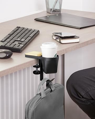 Clamp On Pen Cup Holder with Headphone Hanger