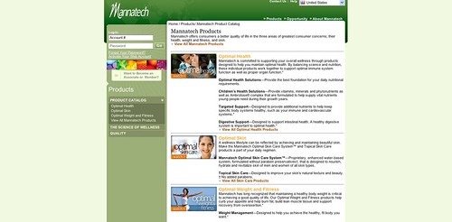 Web Project: Mannatech. Screen Shot of Mannatech: Optimal Health, Optimal Weight and Fitness, and Optimal Skin Care products.