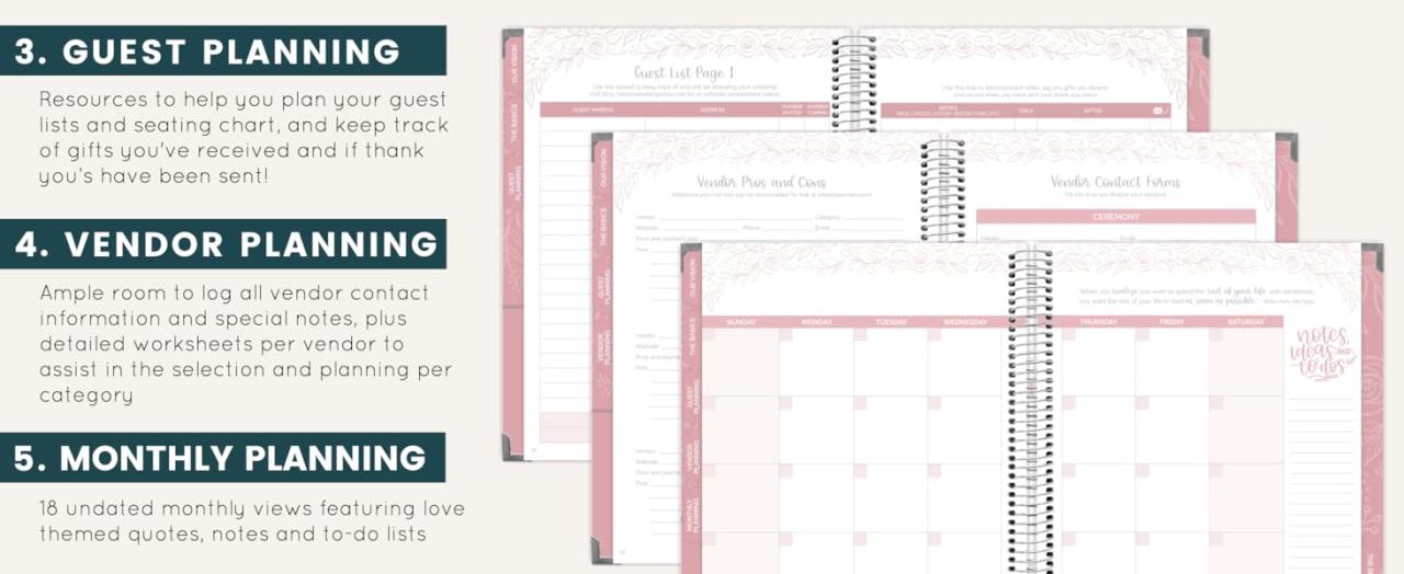 Silver Floral Wedding Planner by bloom Tabbed Sections Guest Vendor Monthly Planning