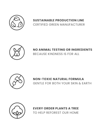 sustainability, cruelty-free, no animal testing, non-toxic, natural, one tree planted, organic