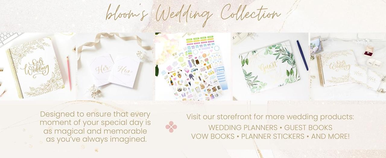 bloom's Wedding Collection guest books vow books stickers planners