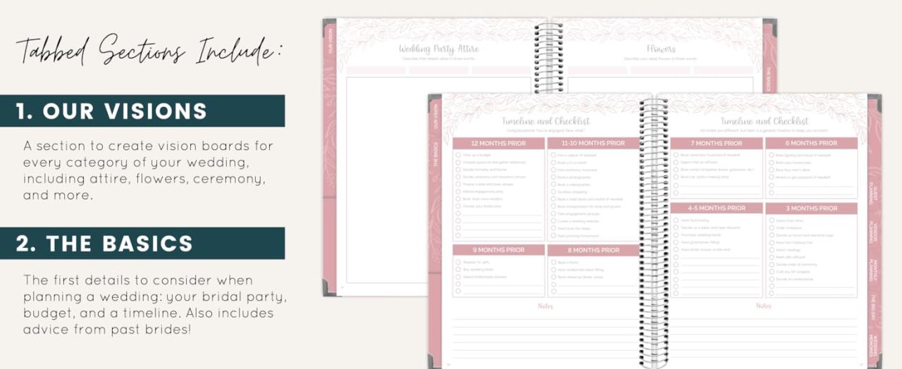 Silver Floral Wedding Planner tabbed sections Our Visions & The Basics