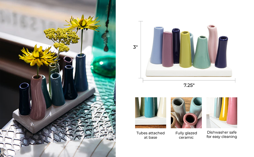 Fully glazed ceramic. Tubes attach at the base. Dishwasher safe for easy cleaning.