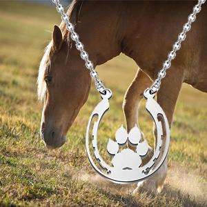 Paw Horseshoe Pendent Necklace Dog Paw Good Luck Charm