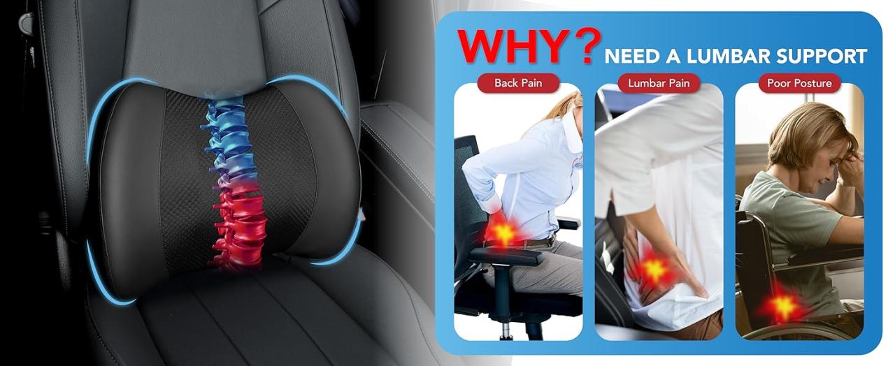 Car Back Cushion for Driving - Lumbar Support for Car-Office Chair, Wheelchair