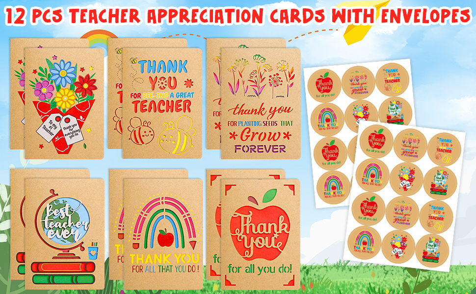 12Pcs Teacher appreciation cards