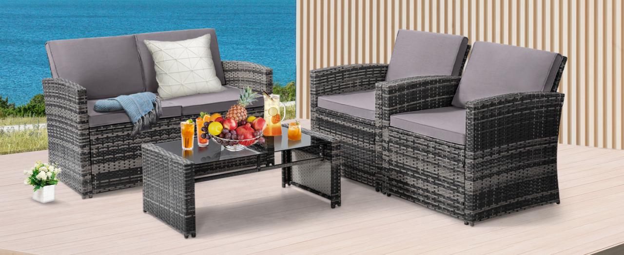 outdoor furniture set patio sectional wicker rattan cushion chair sofa couch table piece table glass