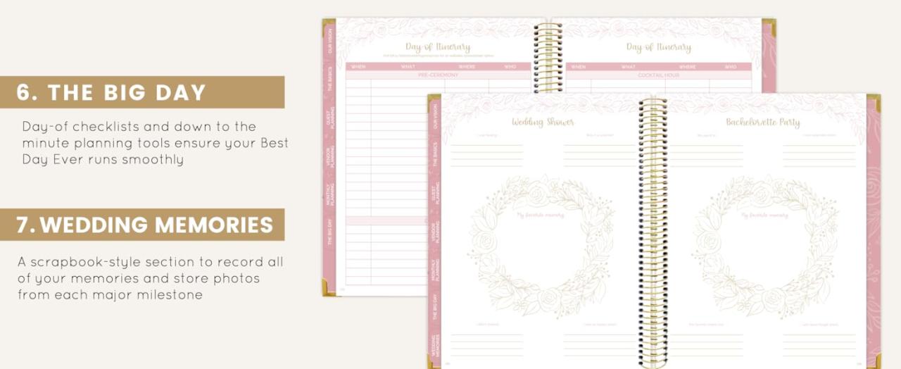 Gold Floral Wedding Planner tabbed sections The Big Day & Memories