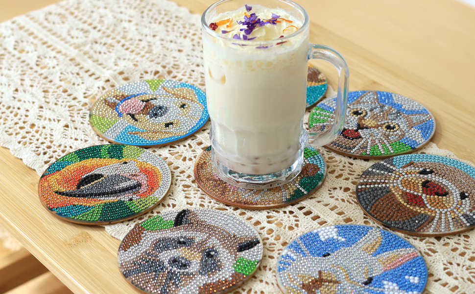 Diamond Art Coasters with Holder Animals Diamond Painting Coasters Kits for Beginners/Adults/Kids