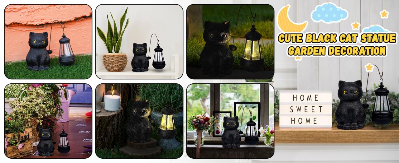 black cat statue light