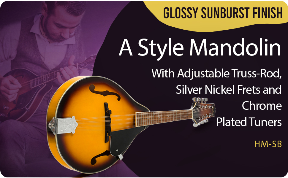 Hola! Music A Style Mandolin Instrument Adjustable Truss-Rod Model HM-3TS Glossy Sunburst Finish