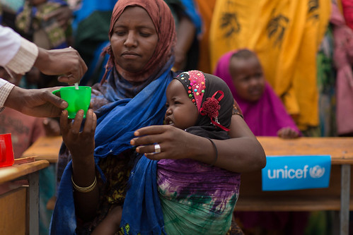 Fardowsa Barre, 22 a mother of two affected by the drought, directing to the EOS post in Rujis Health Post, 42 km north Jijiga in Awbare woredas and attends biannual screening and vitamin –A supplementation service