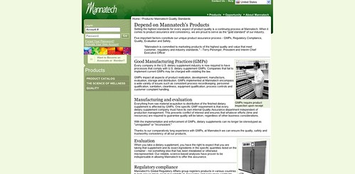 Web Project: Mannatech. Screen Shot of Mannatech: Setting the highest standards for every aspect of product quality and safety